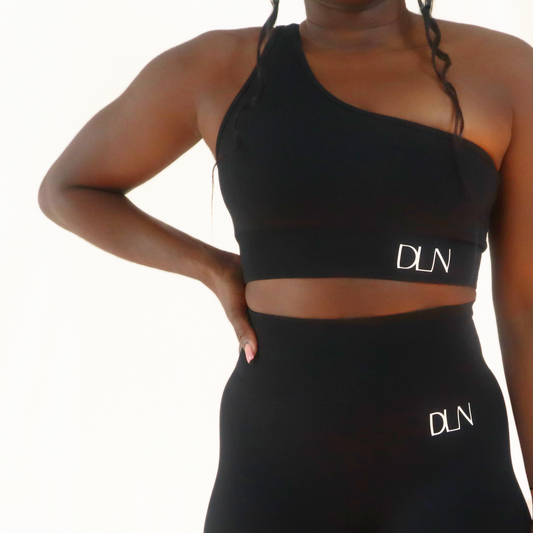 One Shoulder Sports Bra - Black